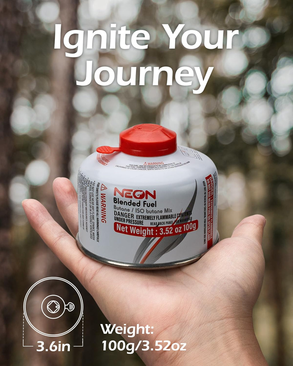 NEON Isobutane Fuel Canister, Portable Camping Gas 100g, Efficient and High Output Butane for Camp Stove, Backpacking, Hiking, Lanterns, Outdoor Cooking, Suitable for All Seasons, 2 Cans