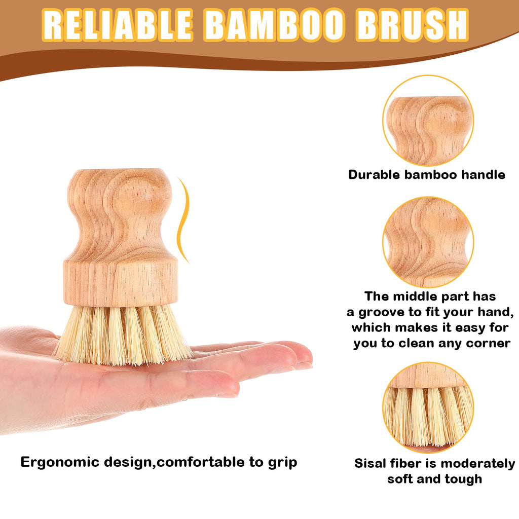 30 Packs Bamboo Dish Scrub Brushes Wooden Scrubbers Set Kitchen Dishwashing Scrubber with Natural Sisal Bristles for Iron Pot Pan Sink (30 Count)