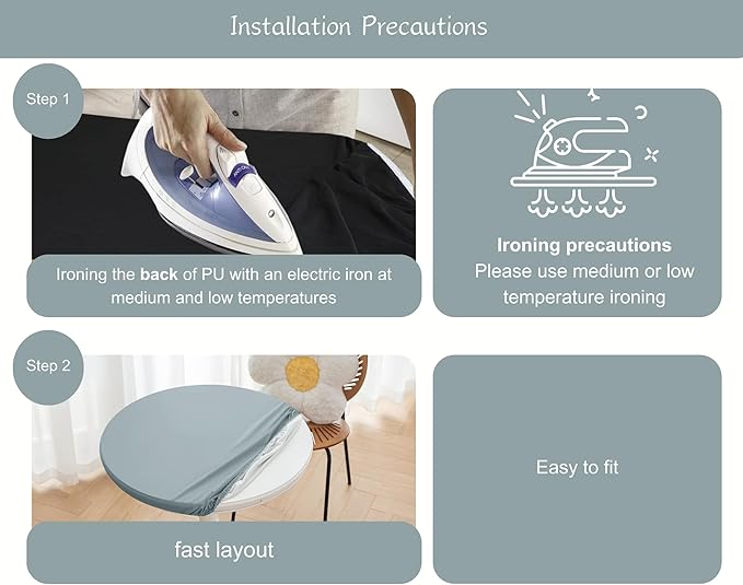 Round Fitted PU Tablecloth with High Elastic Edge 35 Inch Dia Waterproof Oil Proof Table Cloth Anti-Scald Stain-Resistant Wipeable Table Cover for Indoor Outdoor Picnic (Blue,35" Dia)