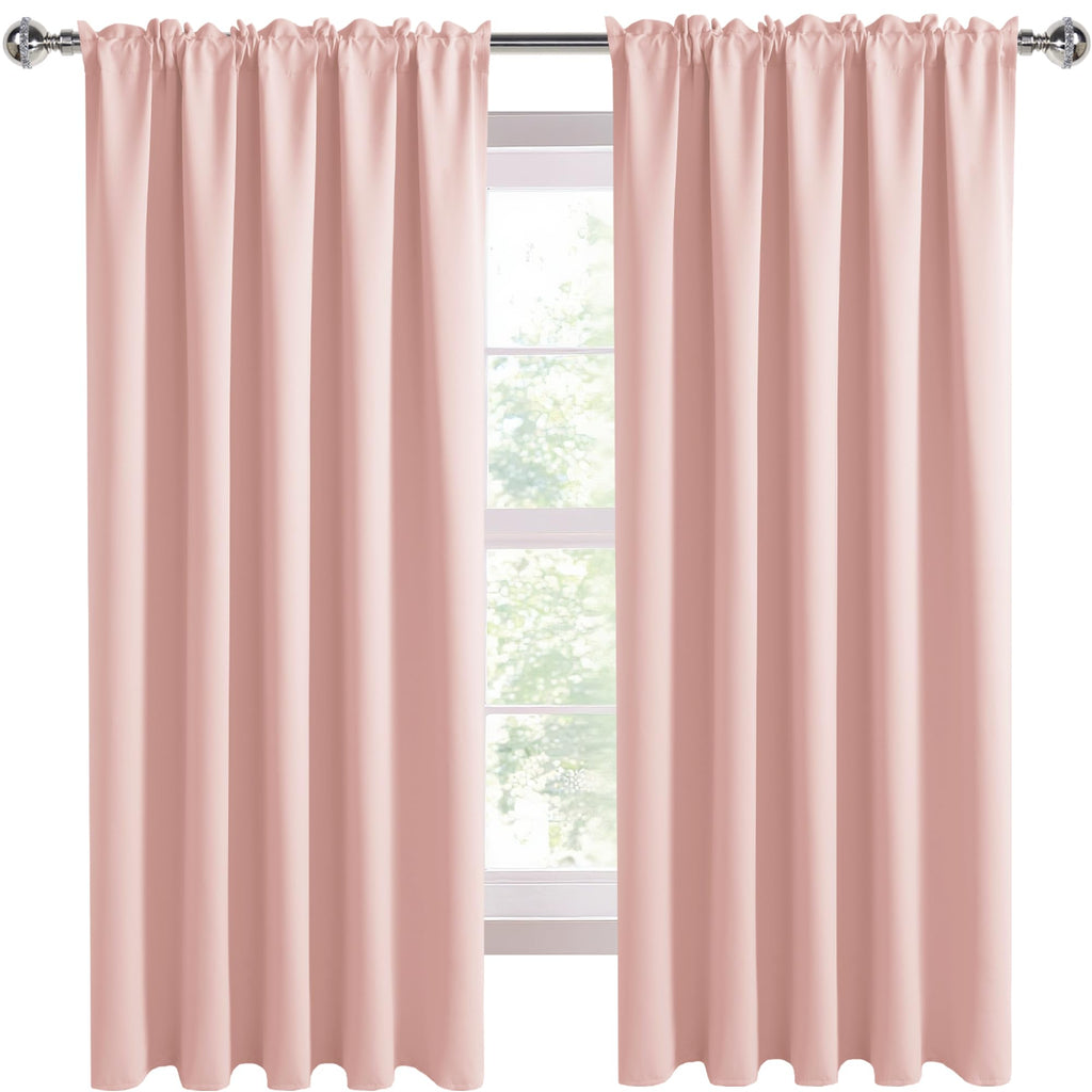 Wide Blackout Curtains for Bedroom 70 x 72 Inch Long Blush Pink
