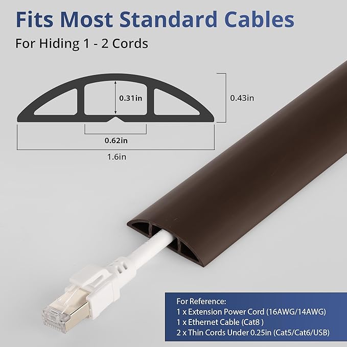 ZhiYo 3.6ft Cord Covers for Wires on Floor, Cord Hider Floor Hide Extension Cords, Soft PVC Cable Cover Cable Protector, Wire Cavity W0.62in H0.31in, Vintage Coffee