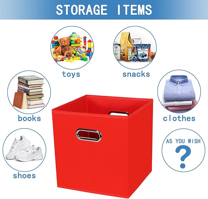 STOREONE 13 Inch Cube Organizer Bins ,Black Fabric Storage Bins，Foldable Storage Bins Basket with Dual Handles Fabric Organizer Bins and Storage Box，Set of 3,Red