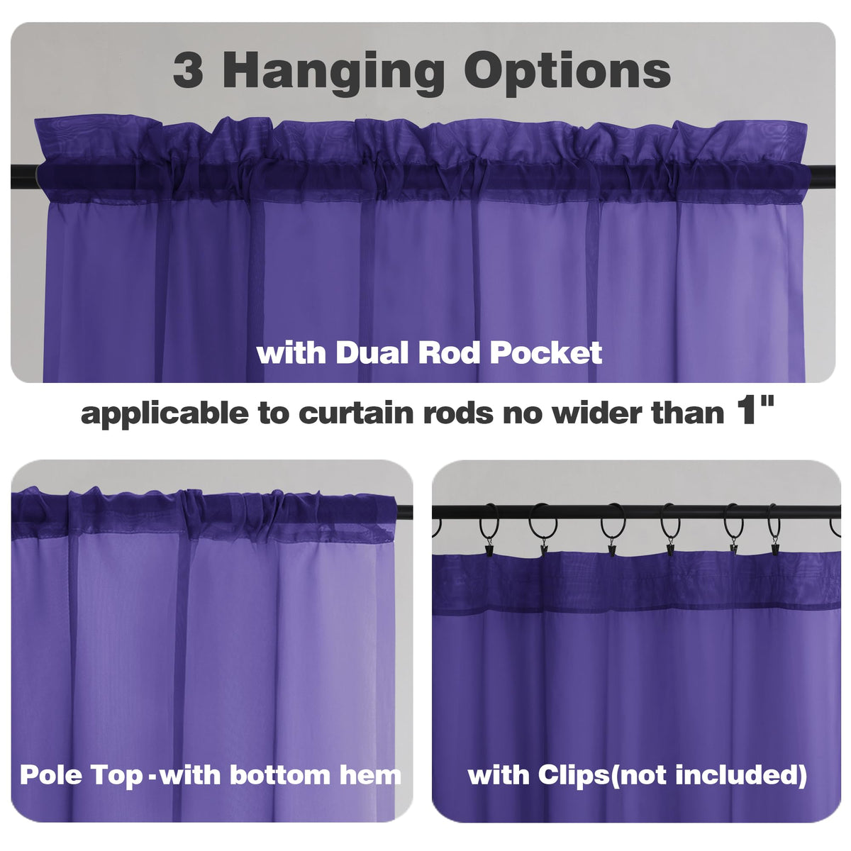 Purple Sheer Curtains 72 Inch Length 2 Panels (2 Count)