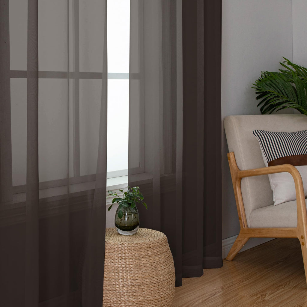 Chocolate Brown Sheer Curtains 54 Inch Long 2 Panels (2 Count)
