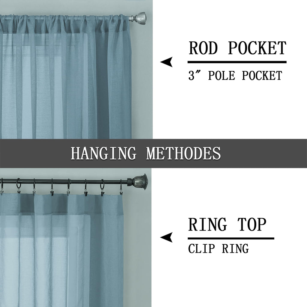 Short Sheer Curtain Linen Textured Bedroom Curtains Sheer Light Filtering Rod Pocket Voile Curtain for Living Room
