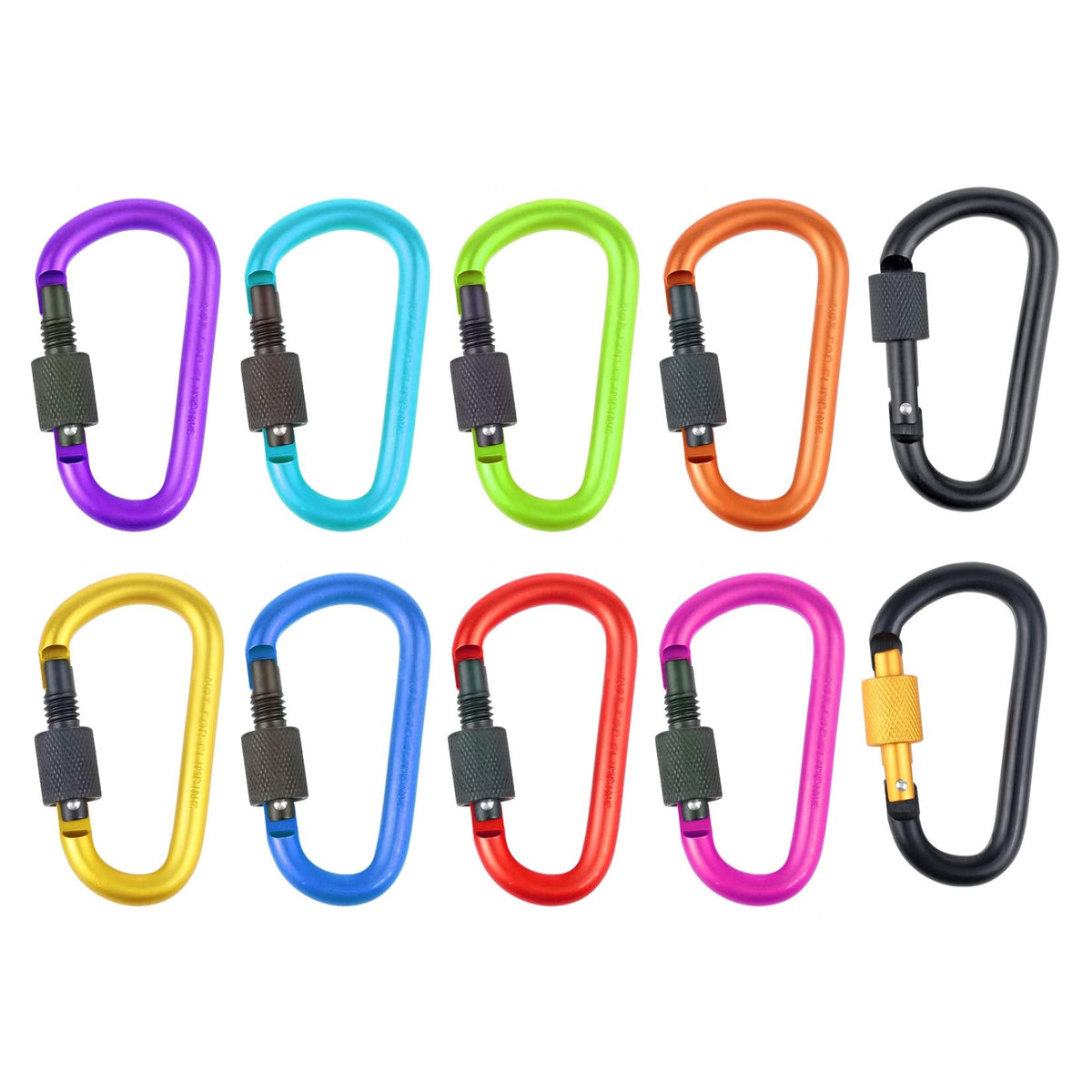 10 Pack Aluminum D Ring Key Rings Hiking Clips Locking Carabiner for Hiking Camping Fishing and Outdoor Use，Clips with Screw Gate Multicolored