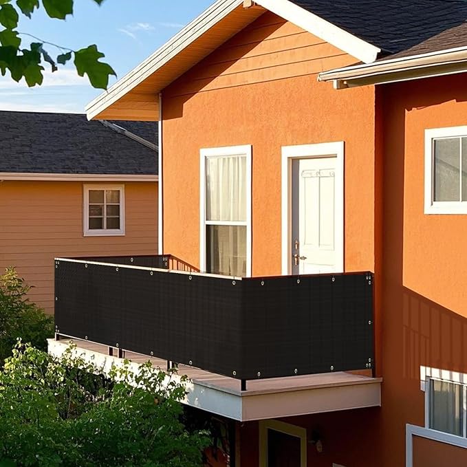 2.5' x 272' Balcony Privacy Screen Fence Cover with Zip Ties Grommets for Apartment Patio Porch Deck Backyard Outdoor (Black)