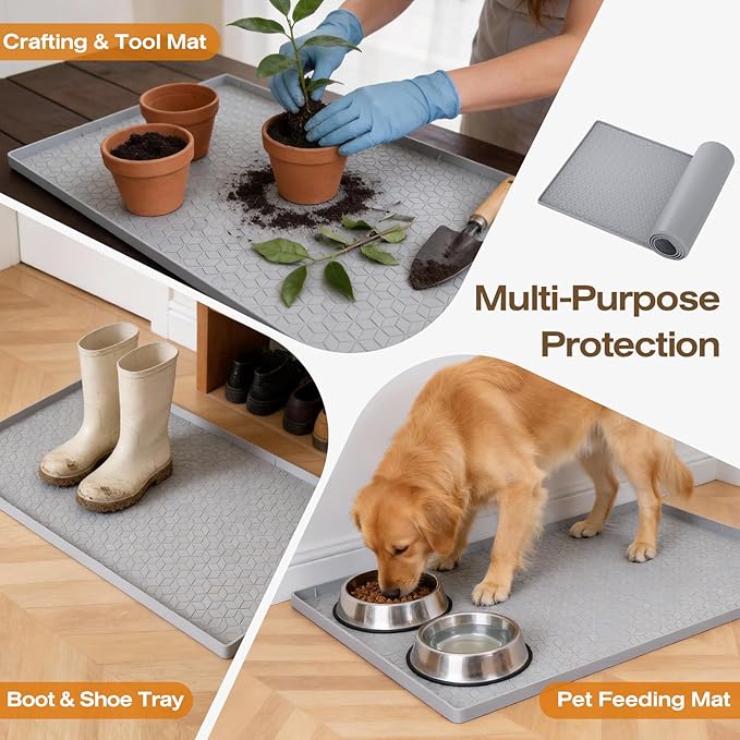 TRZZ Silicone Waterproof Under Sink Mat 31" x 22", Drip Tray and Cabinet Liner for Kitchen and Bathroom, Prevents Water Damage and Organizes Cabinets (Brown)
