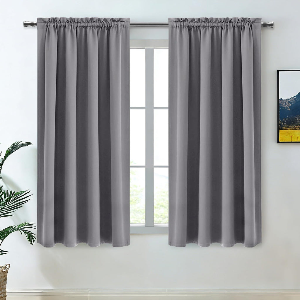 Blackout Curtains for Bedroom Living Room 52 x 45 Inch Long Grey (2 Count)