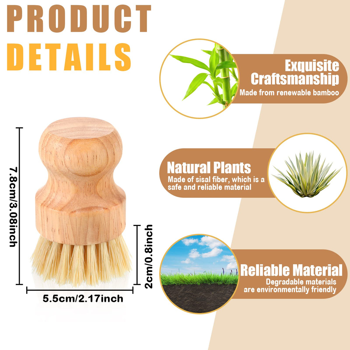 30 Packs Bamboo Dish Scrub Brushes Wooden Scrubbers Set Kitchen Dishwashing Scrubber with Natural Sisal Bristles for Iron Pot Pan Sink (30 Count)