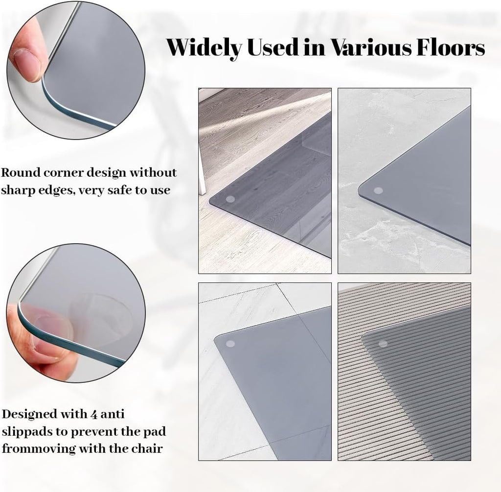 Tempered Glass] 36" x 55" Glass Office Chair Mat for Carpet