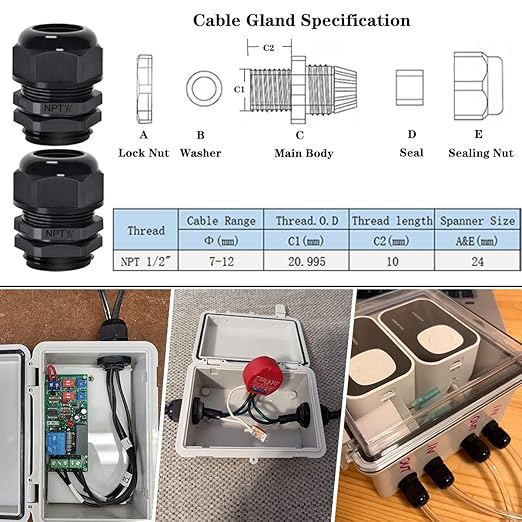 Zulkit Junction Box ABS Plastic Dustproof Waterproof IP65 Electrical Boxes Hinged Shell Outdoor Universal Project Enclosure with 2 Cable Glands 5.9 x 5.9 x 3.5 inch (150x150x90 mm)
