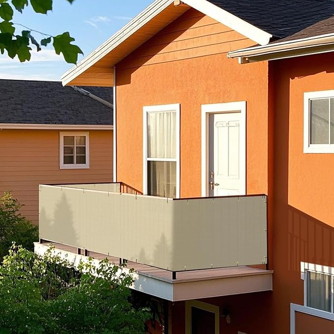 2.5' x 246' Balcony Privacy Screen Fence Cover with Zip Ties Grommets for Apartment Patio Porch Deck Backyard Outdoor (Beige)