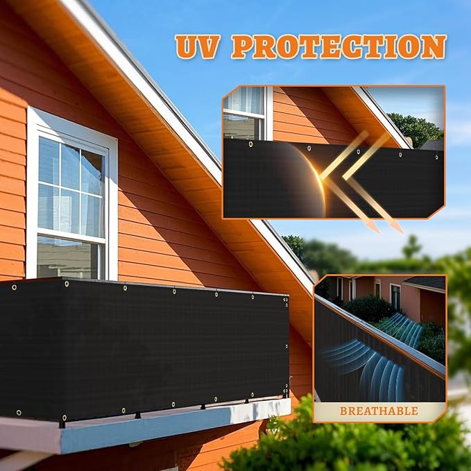 2.5' x 40' Balcony Privacy Screen Fence Cover with Zip Ties Grommets for Apartment Patio Porch Deck Backyard Outdoor (Black)
