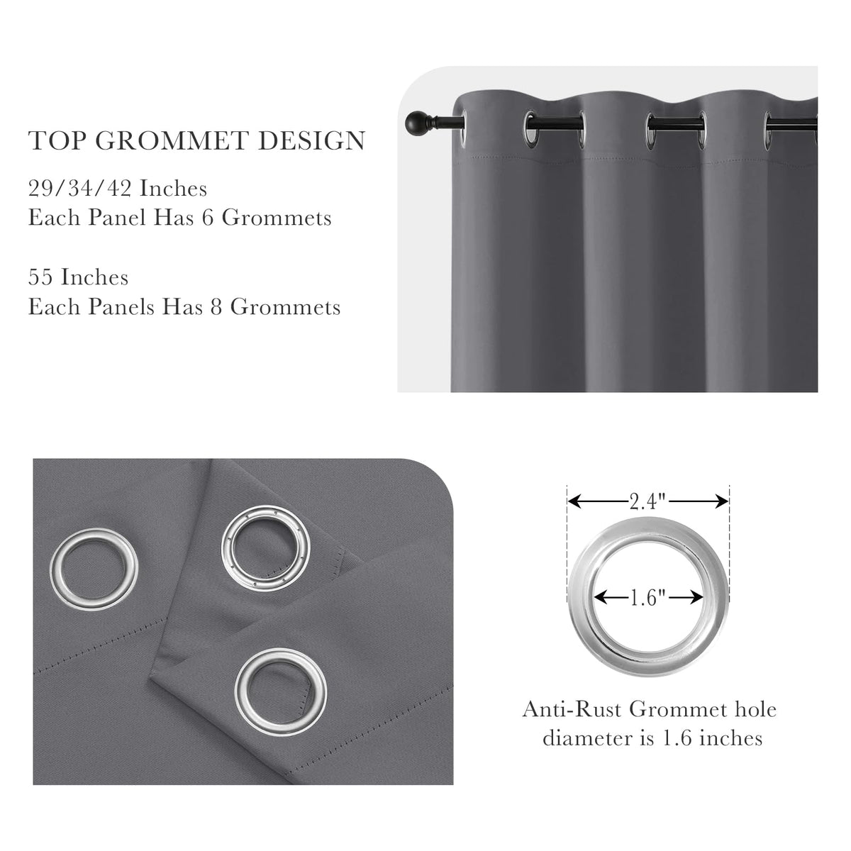 Gray Black Out Curtains 72 Inch Long 2 Panels (2 Count)