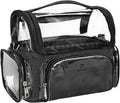 TANTO Clear Makeup Brush Case,Stand-up Makeup Cup Large Cosmetic Organizer Holder Professional Makeup Artist Travel Case with Adjustable Divide&Strap (02-Black（X Large）)