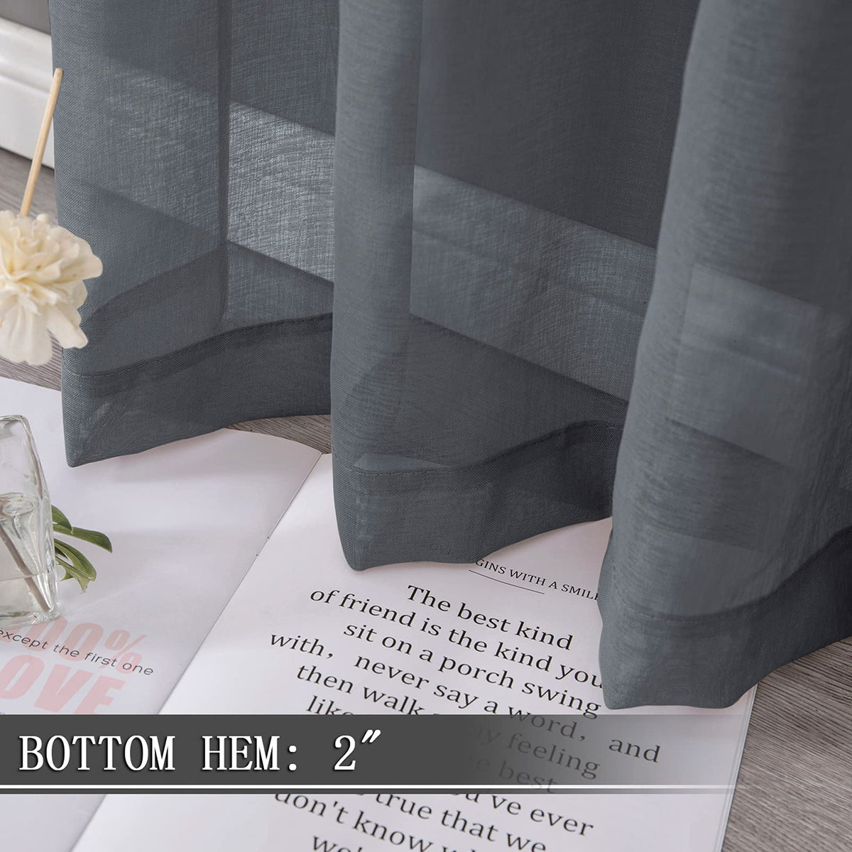 Sheer Curtains Linen Textured Bedroom Curtain Sheers Light Filtering Rod Pocket Voile Curtains for Living Room (2 Count)