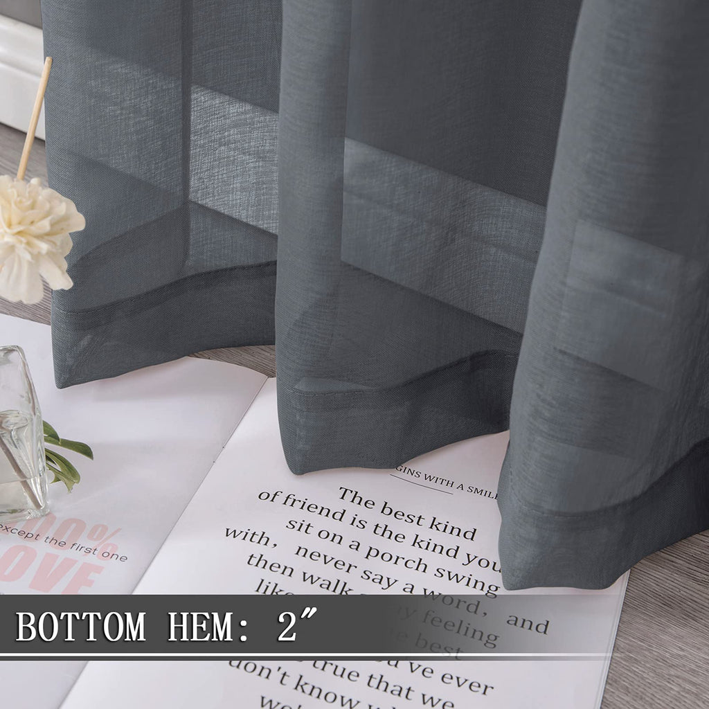 Sheer Curtains Bedroom Linen Textured Curtain Sheers Light Filtering Voile Rod Pocket Curtains for Living Room (2 Count)