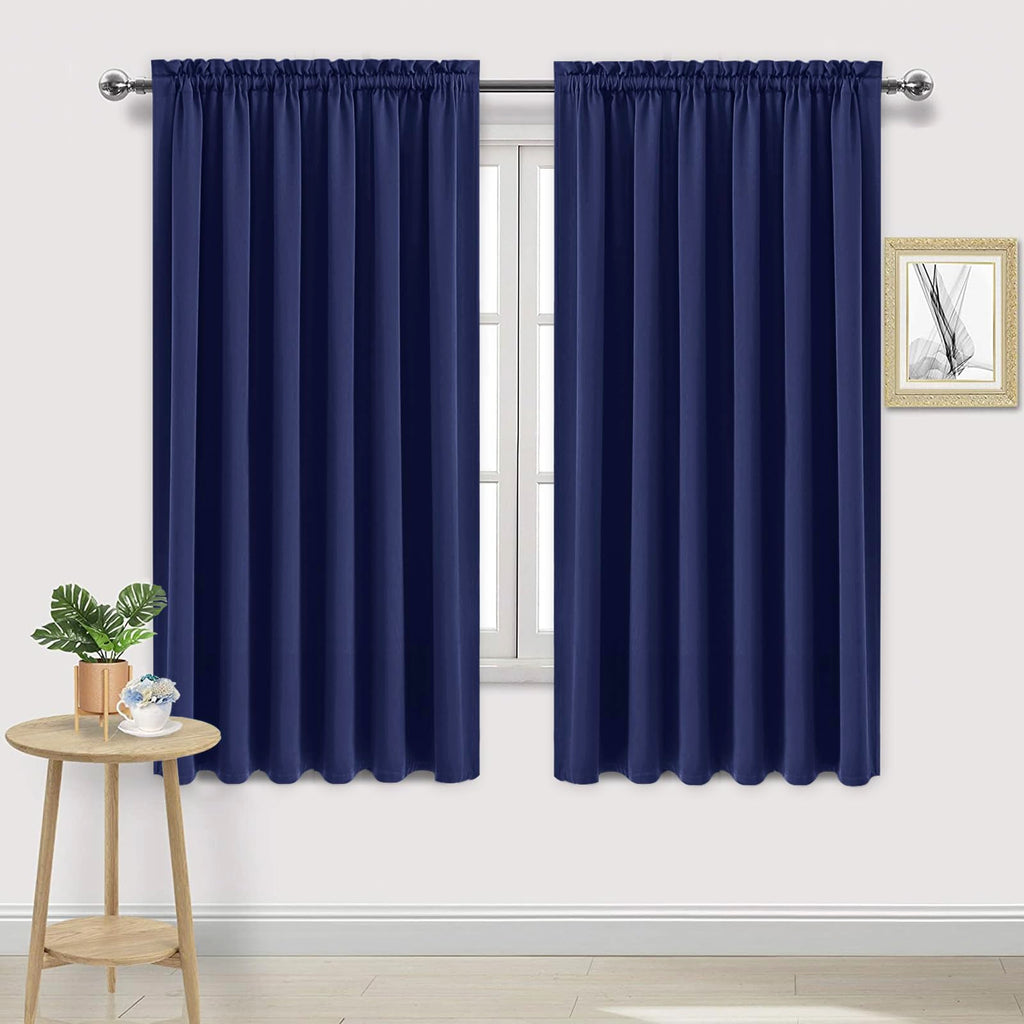 Wide Blackout Curtains for Bedroom Living Room 70 x 63 Inch Long Navy (2 Count)