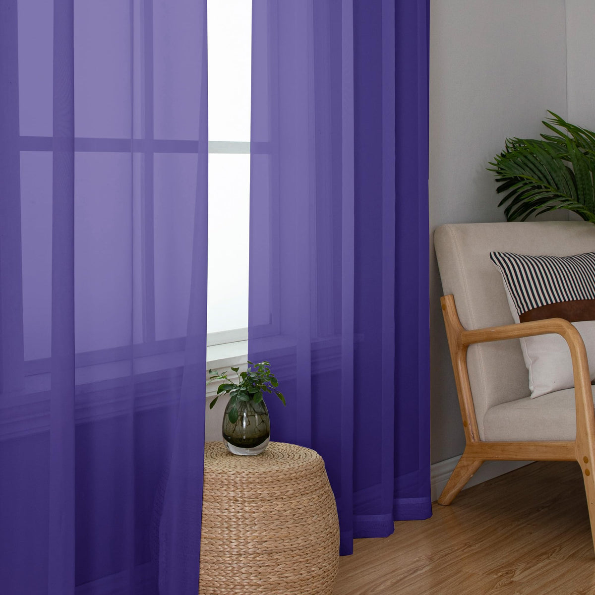 Purple Sheer Curtains 54 Inch Long 2 Panels (2 Count)