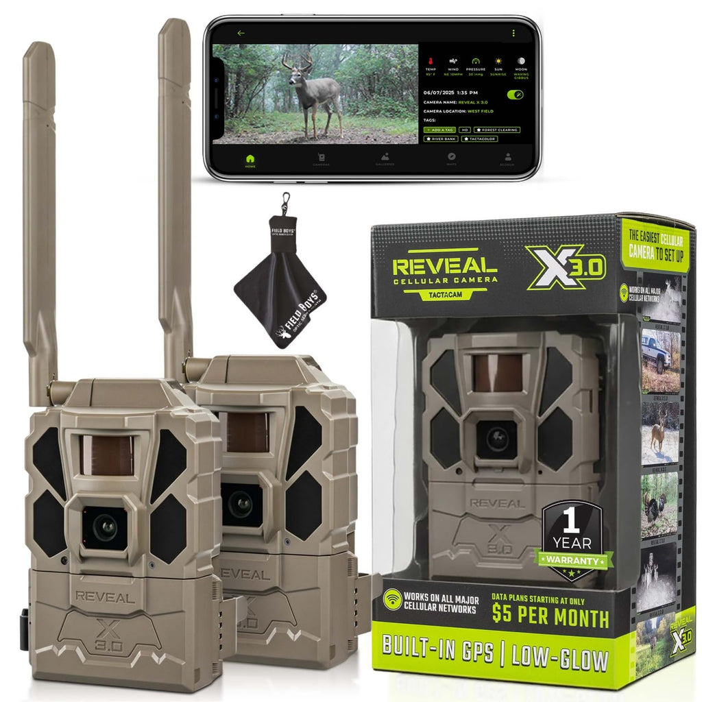 TACTACAM Reveal X Gen 3.0 Cellular Trail Camera - Multi Carrier, HD Photos & Videos, Pre-Installed Antenna, Built-in GPS, Best Battery Life, Low-Glow, Fast Trigger Speed + Cleaning Cloth | 2PK