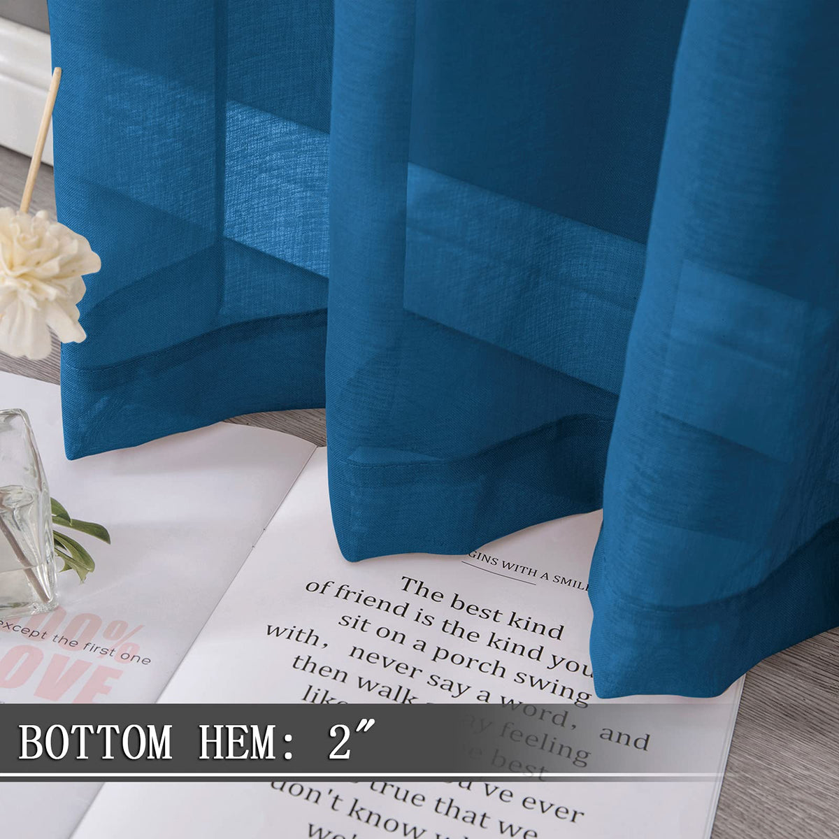 Sheer Curtains Living Room Linen Textured Curtain Sheers Light Filtering Voile Rod Pocket Curtains for Bedroom (2 Count)