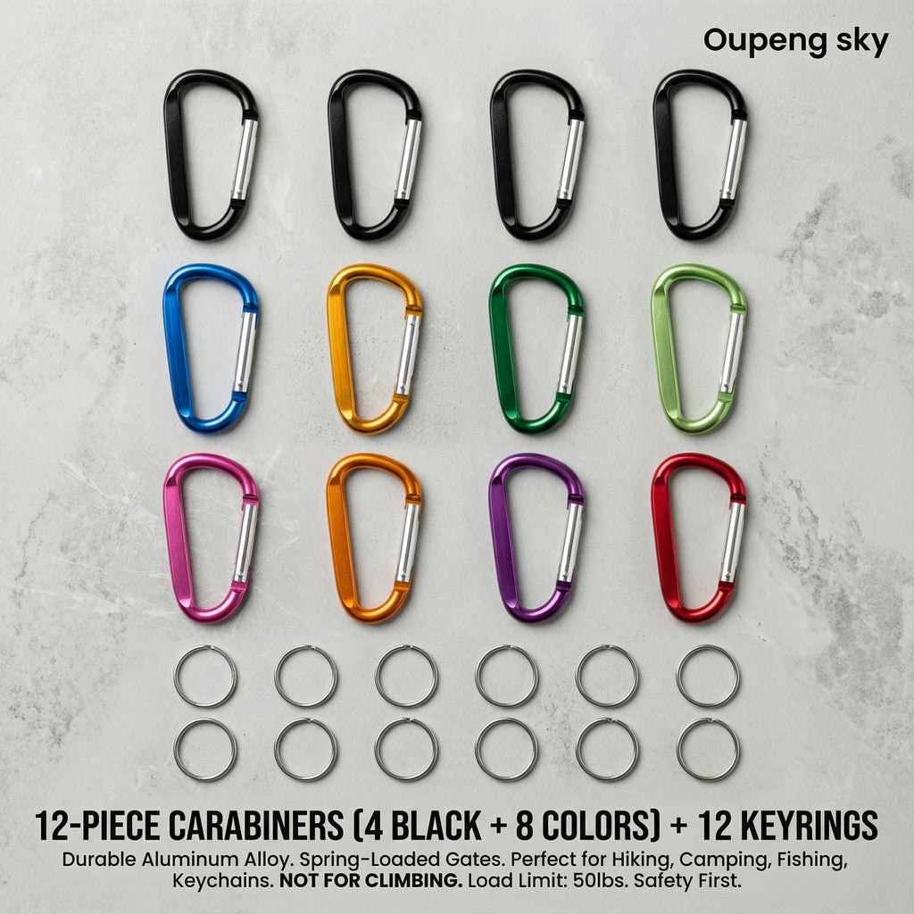 12PCS Carabiner Keychain Clip - 3" Aluminum Caribeener Key Clip,D Ring Shape Nonlocking Carabeaner Hook Buckle,Multi-Function Spring Snap Key Clips Tool for Home,Camping,Hiking,Traveling,Backpack
