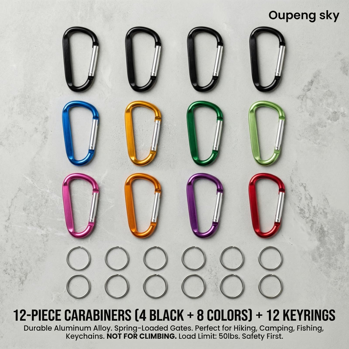 12PCS Carabiner Keychain Clip - 3" Aluminum Caribeener Key Clip,D Ring Shape Nonlocking Carabeaner Hook Buckle,Multi-Function Spring Snap Key Clips Tool for Home,Camping,Hiking,Traveling,Backpack