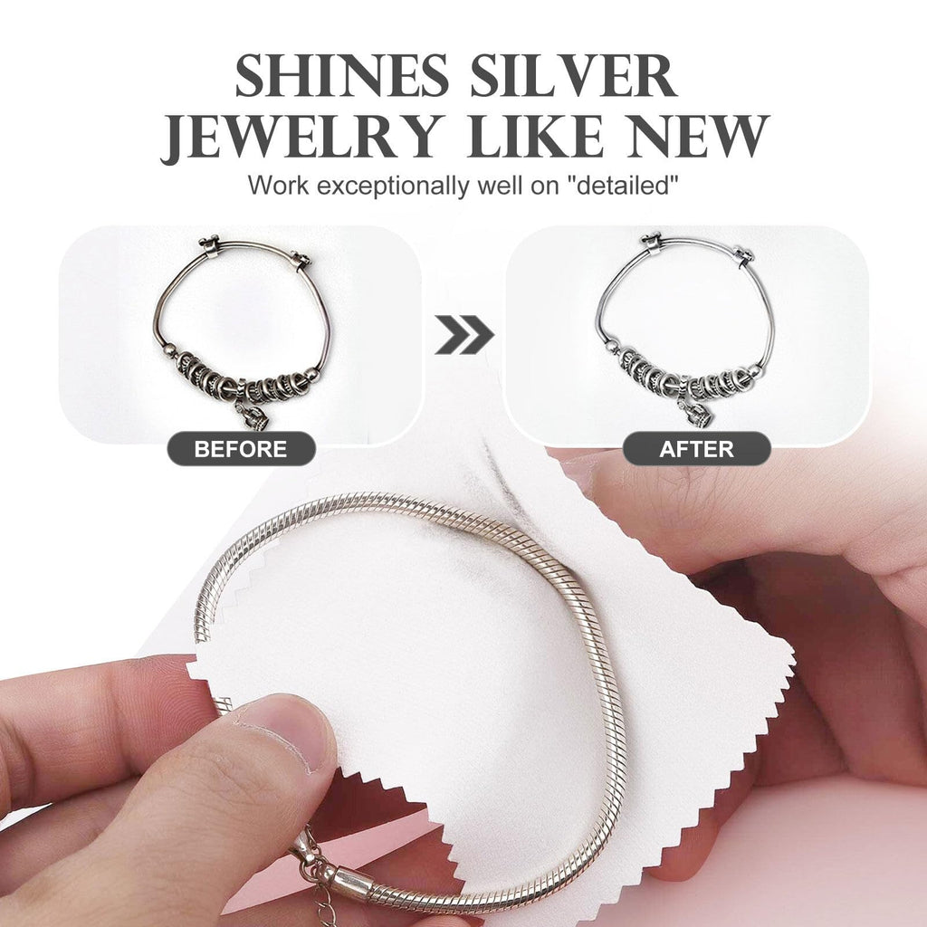 100pcs Jewelry Cleaning Cloth White Polishing Cloth for Sterling Silver Gold Platinum Small Silver Polish 8x8cm (100 Count)