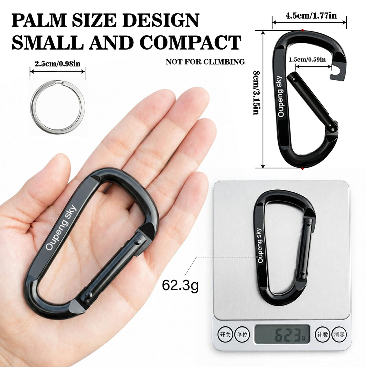 Carabiner Clip，855lbs，3" Iron Heavy Duty Caribeaners for Hammocks,Camping Accessories,Hiking,Keychain,Outdoors and Gym etc,Spring Snap Hook Carabiners for Dog Leash,Harness and Key Ring,2 PCS,Black