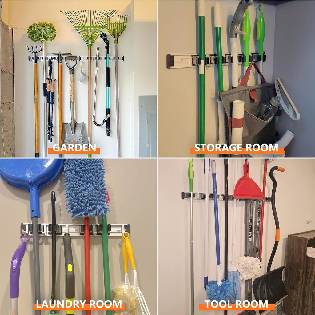 Broom Holder Wall Mount Mop Hanger Tools organizer 5Racks4Hooks