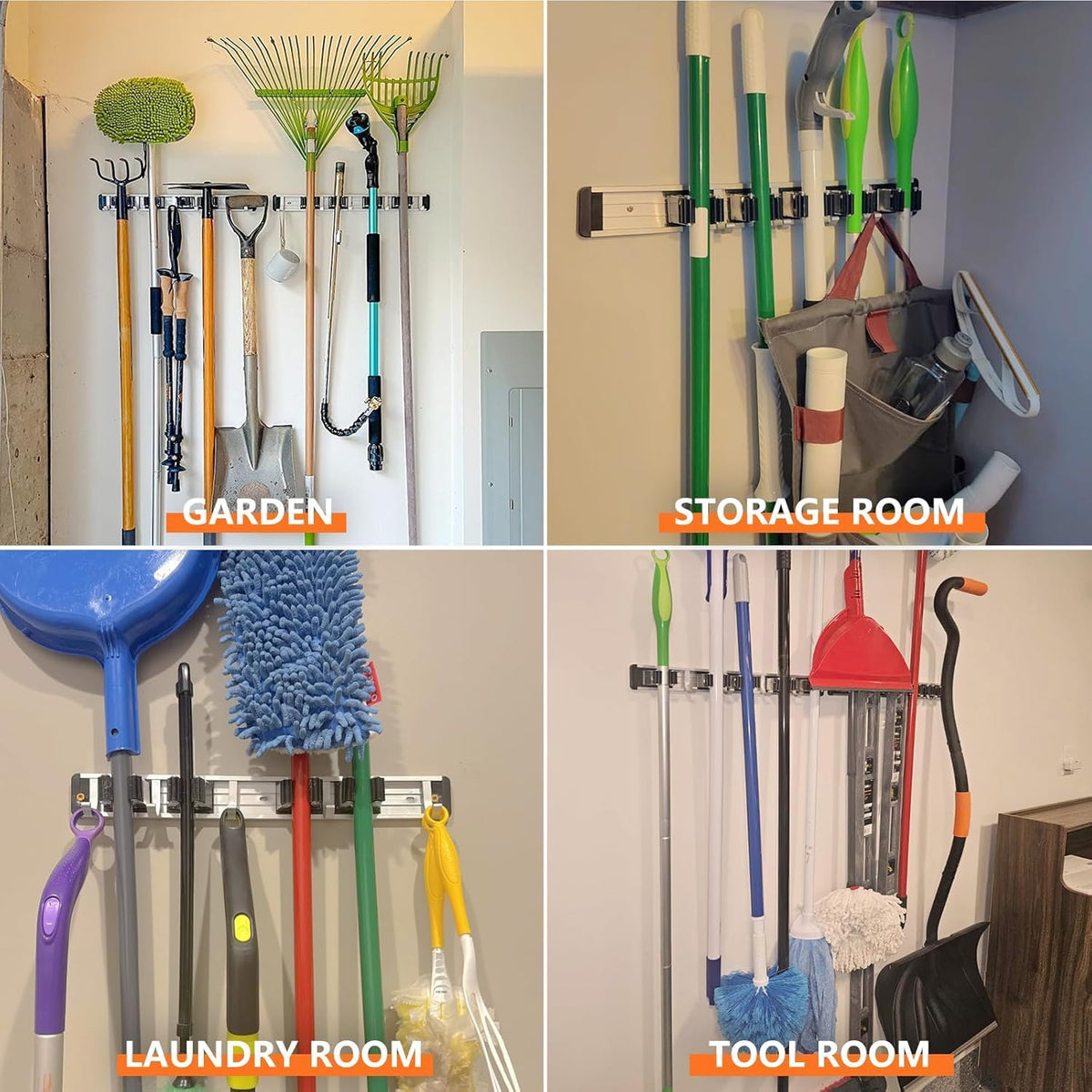 Broom Holder Wall Mount Mop Hanger Tools organizer 5Racks4Hooks