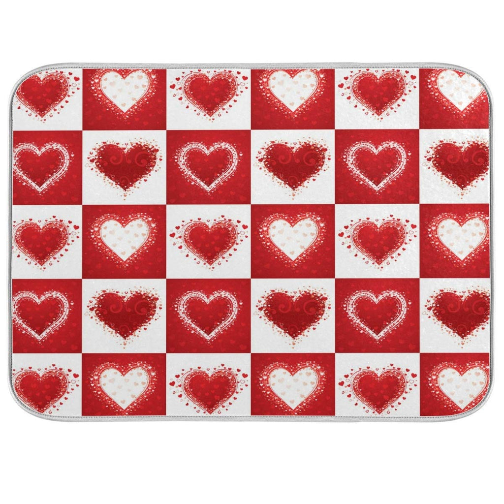 Valentine's Day Love Heart Red Buffalo Plaid Dish Drying Mat 18x24 for Kitchen Mother's Day Rose Pink Flowers Dishes Pad Dish Drainer Rack Mats Absorbent Fast Dry Kitchen Accessories