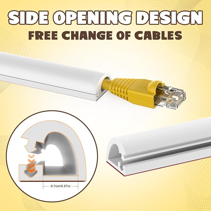 UOMTFAI Wall Cord Hider 118 Inch, Self Adhesive Cable Hider Cord Cover for Wires, Flexible Wire Cover Cable Raceway for Cord Management W0.59 H0.39in White