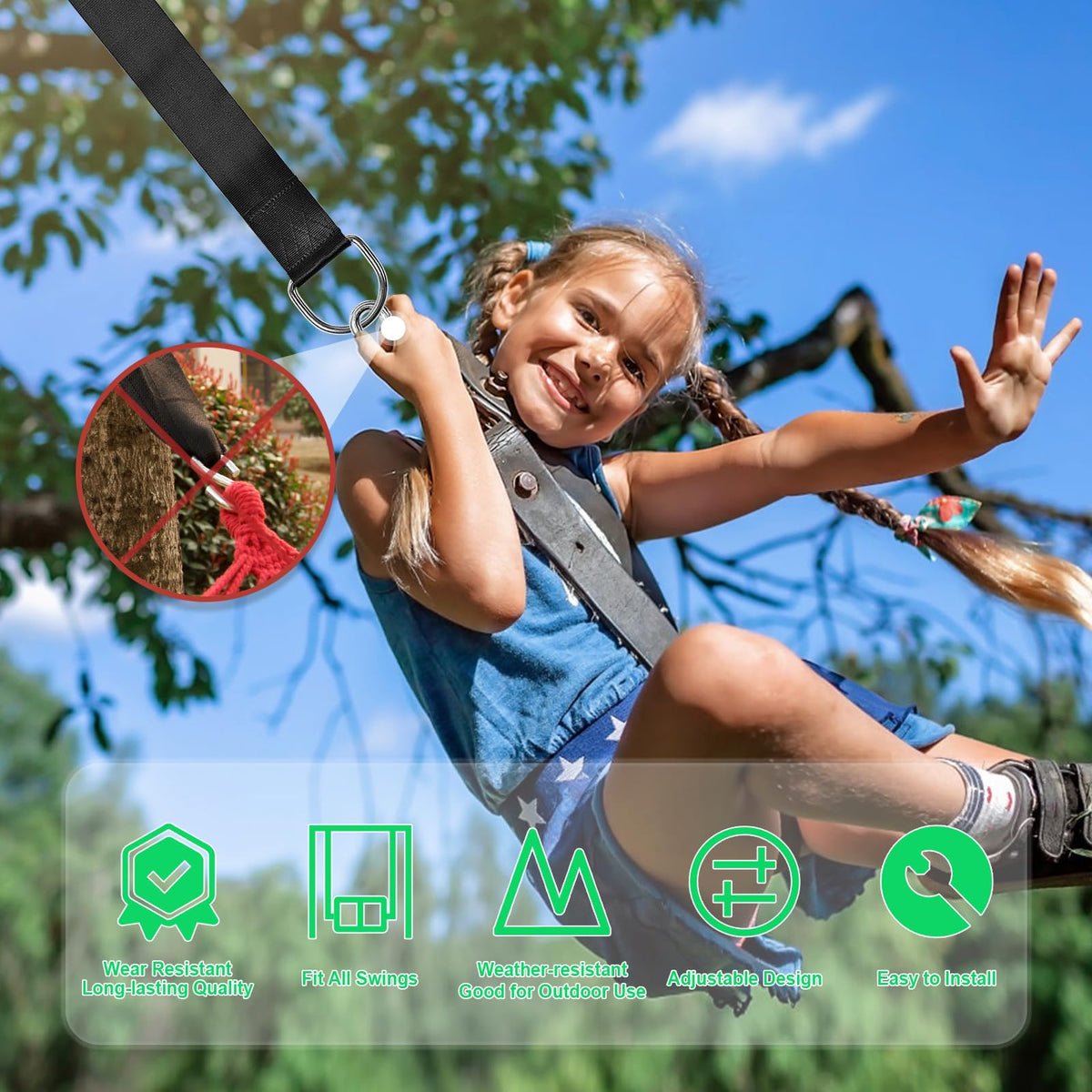 Tree Swing Hanging Straps Kit Holds 2000 lbs,8ft Extra Long Straps Strap with Safer Lock Snap Carabiner Hooks Perfect for Tree Swing Hammocks, Perfect for Swings,Carry Pouch Easy Fast Installation