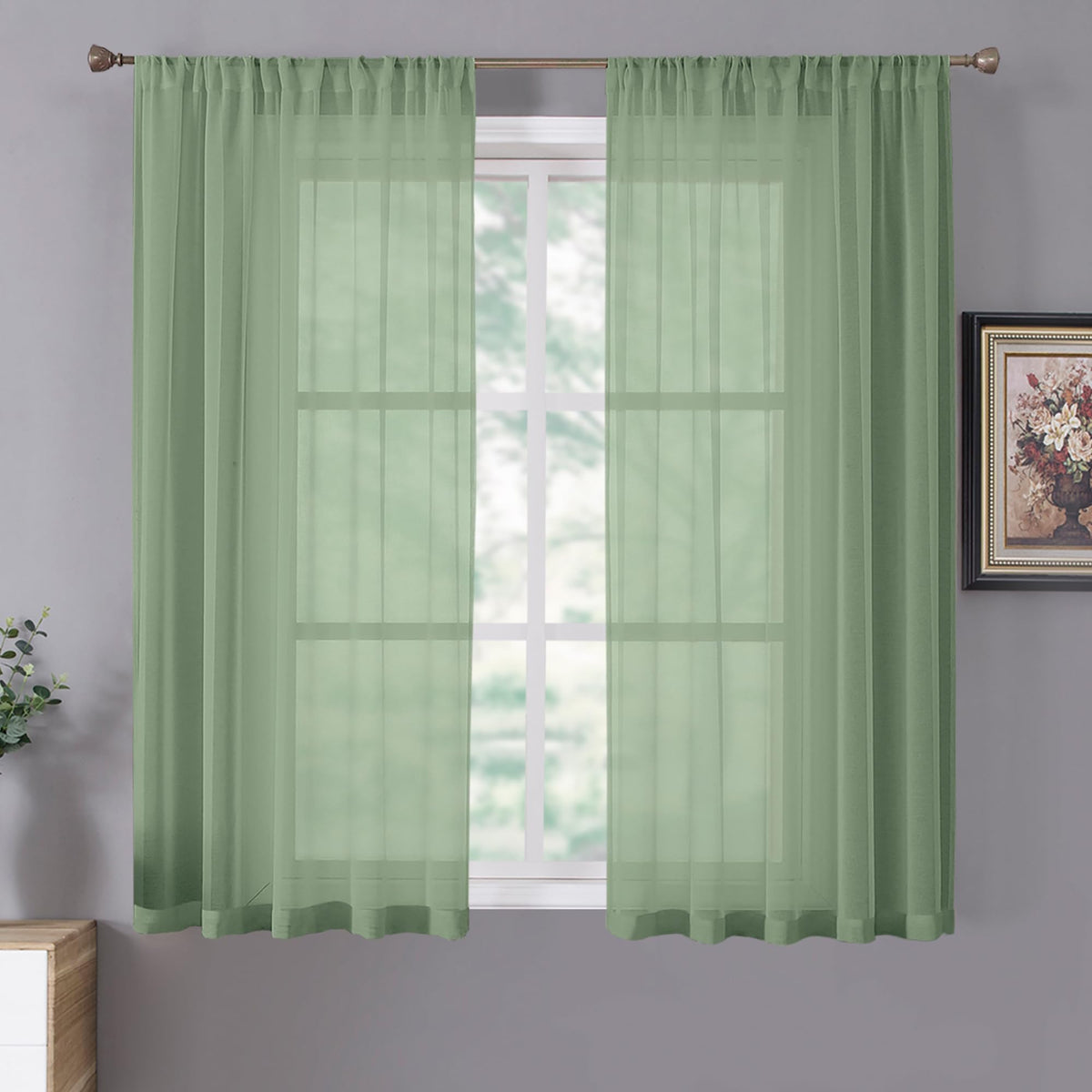 Short Sheer Curtain Living Room Linen Textured Curtains Sheer Light Filtering Voile Rod Pocket Curtain for Bedroom (2 Count)