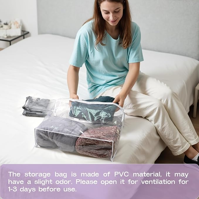 10PACK Clear Zippered Storage Bags for Clothes, 22L Closet Organizers Bag, and Blanket Storage Bags for Bedding, Linen, Blankets, Comforters, Clothing & Toys (White)