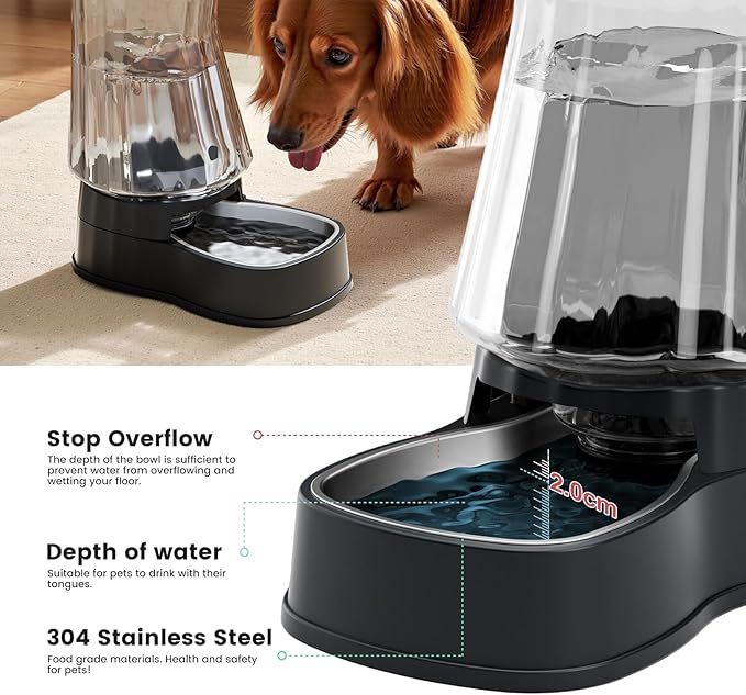 Gardner Pet Automatic Dog Water Dispenser Gravity Stainless Steel Water Waterer Feeder, 100% BPA-Free Large Capacity Water Feeding Bowls for Medium & Large-Sized Dogs Cats Other Pets-(1.6 Gallon)