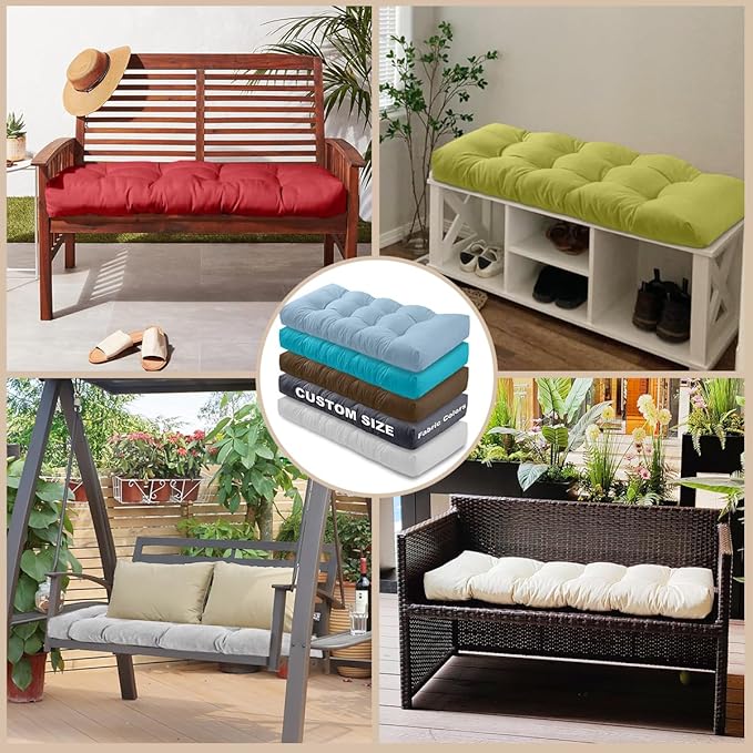 Bench Cushion 47 inches,Indoor/Outdoor Non-Slip Tufted Cushions, Premium Waterproof Linen, Soft Piano Sofa Cushions, High-Density Memory Foam(Light Grey-47x19x4in)