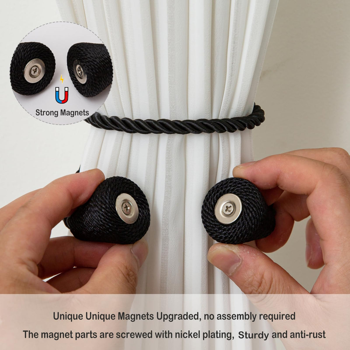 Magnetic Curtain Tiebacks 8 Pack Outdoor Rope Curtain Tie Backs Decorative Window Treatment Holdbacks for Home Decorative Curtain