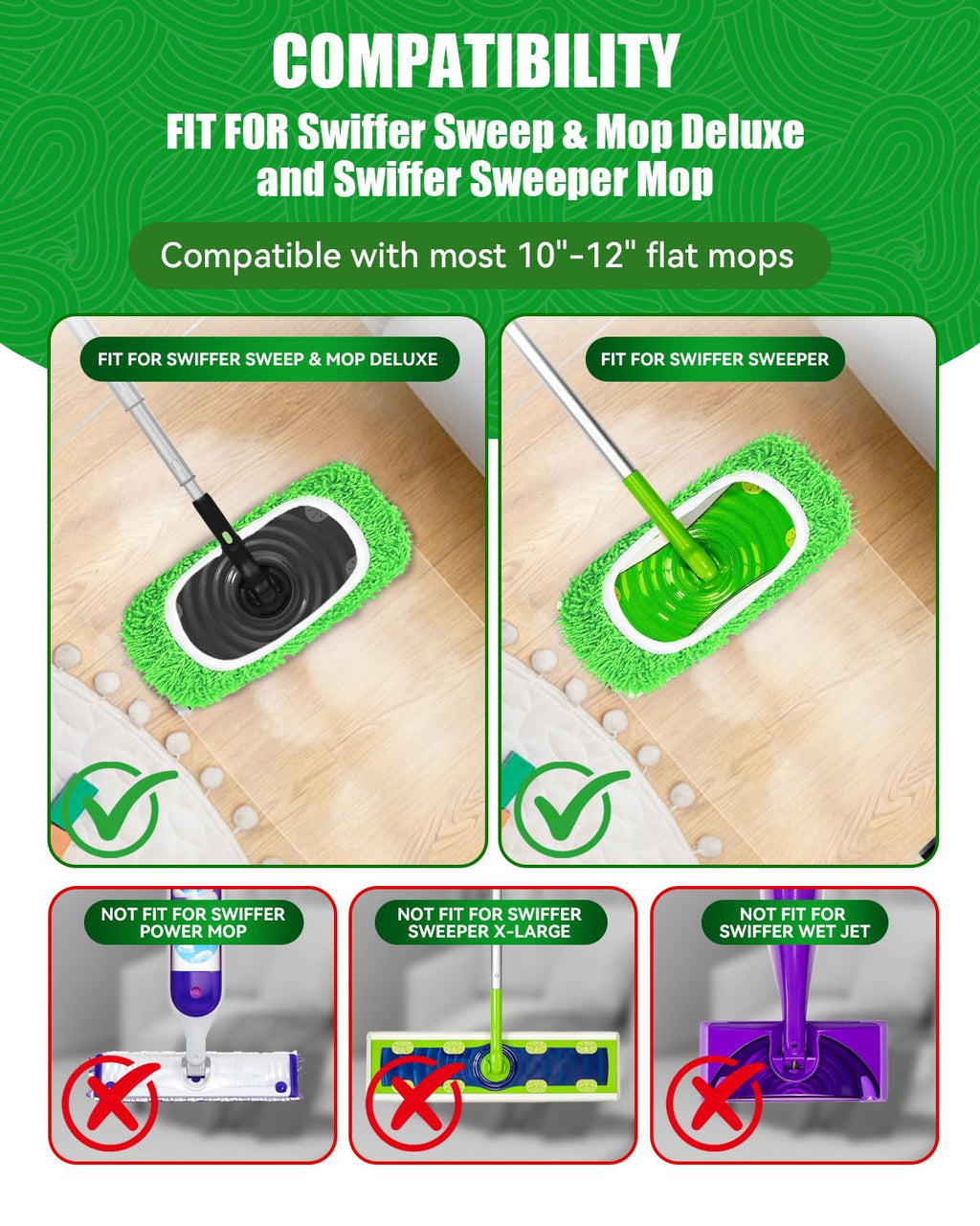 Reusable Microfiber Mop Pads Compatible with Swiffer Sweeper Mop (4 Count)