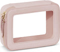 Prite Clear Makeup Bag Cosmetic Organizer Case Waterproof Travel Toiletry Bag Skincare Pouch with Golden Zipper(Pearlescent Pink)