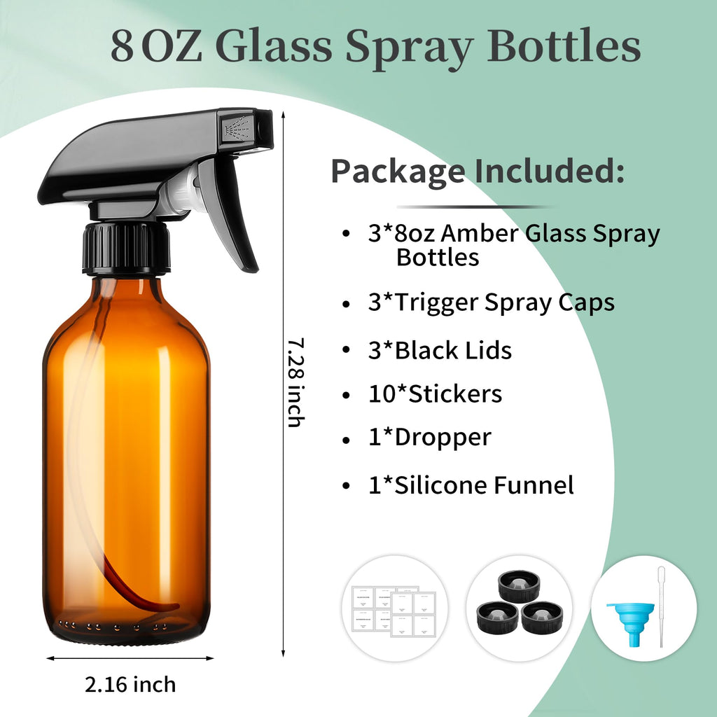 8oz Amber Glass Spray Bottles (3 Count)