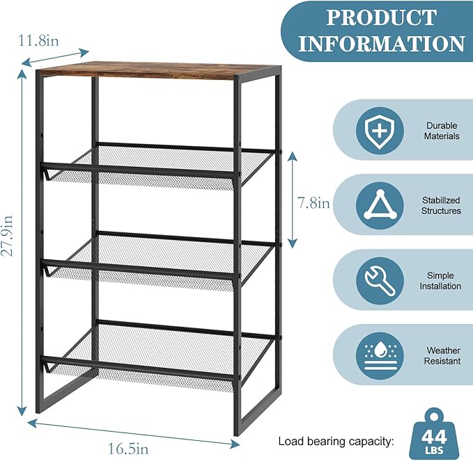 Shoe Rack，4 Tier Shoe Storage Organizer，Sturdy Shoe Shelf,Boot Rack with a Fine Mesh Shelves，for Entryway, Living Room, Hallway，Small Space,11.8 x 16.5 x 27.9 Inches,Brown