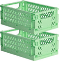 HUUSMOT 2-Pack Small Pastel Plastic Storage Baskets, Collapsible Crates for Organizing, Space-Saving Mini Bins for Classroom, Kitchen, Office, Bedroom (Green, 9.8" x 6.5" x 3.8")