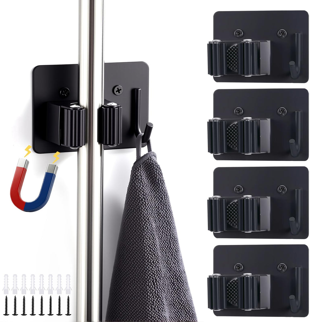4pcs Magnetic Broom Holder Wall Mount (4 Count)