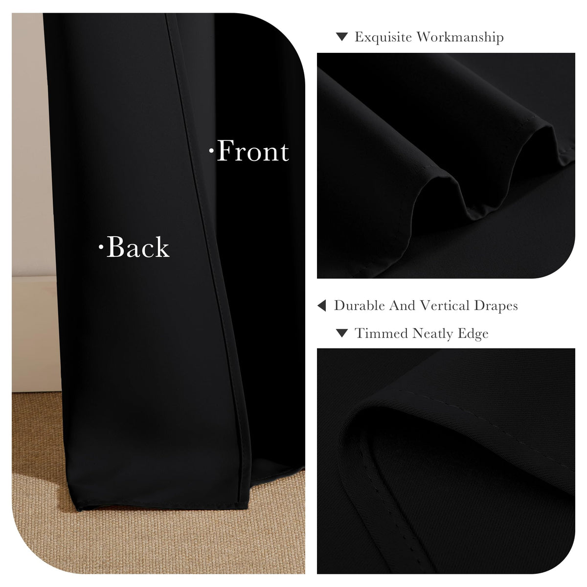 Black Short Blackout Curtains for Bedroom