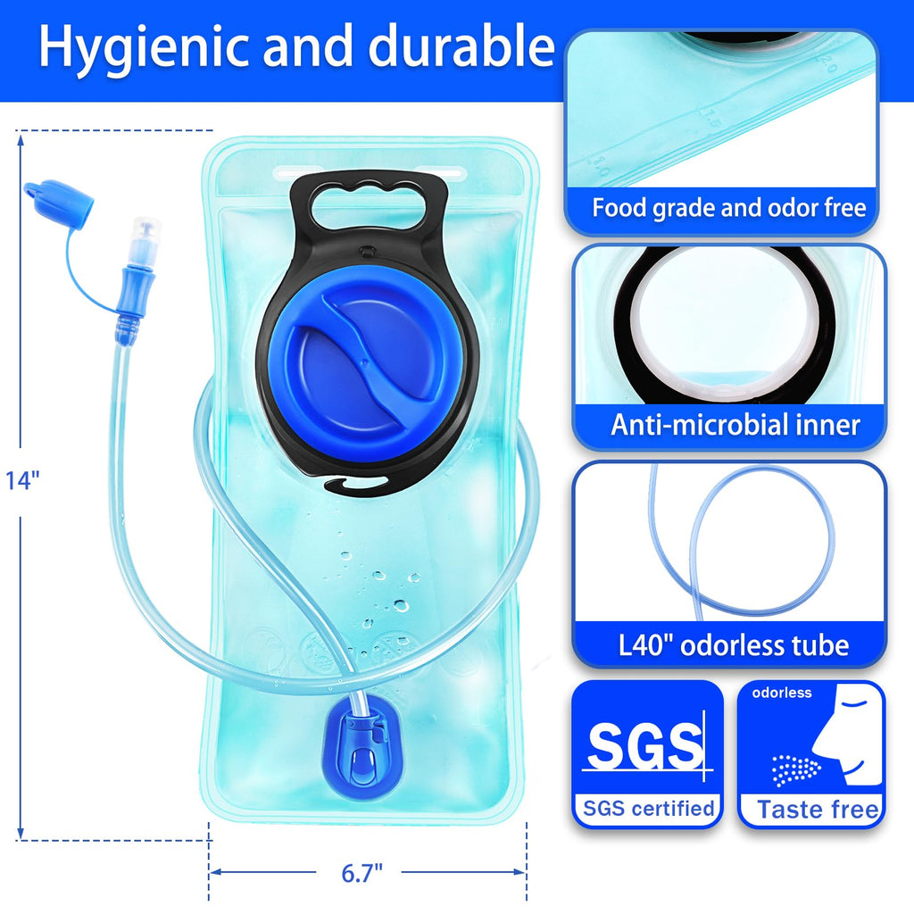 Hydration Bladder, 1.5L Water Bladder for Hiking Backpack Leak Proof Water Reservoir Storage, 1.5 Liter BPA-Free Water Pouch Hydration Pack Replacement for Biking Climbing Cycling Running, Blue
