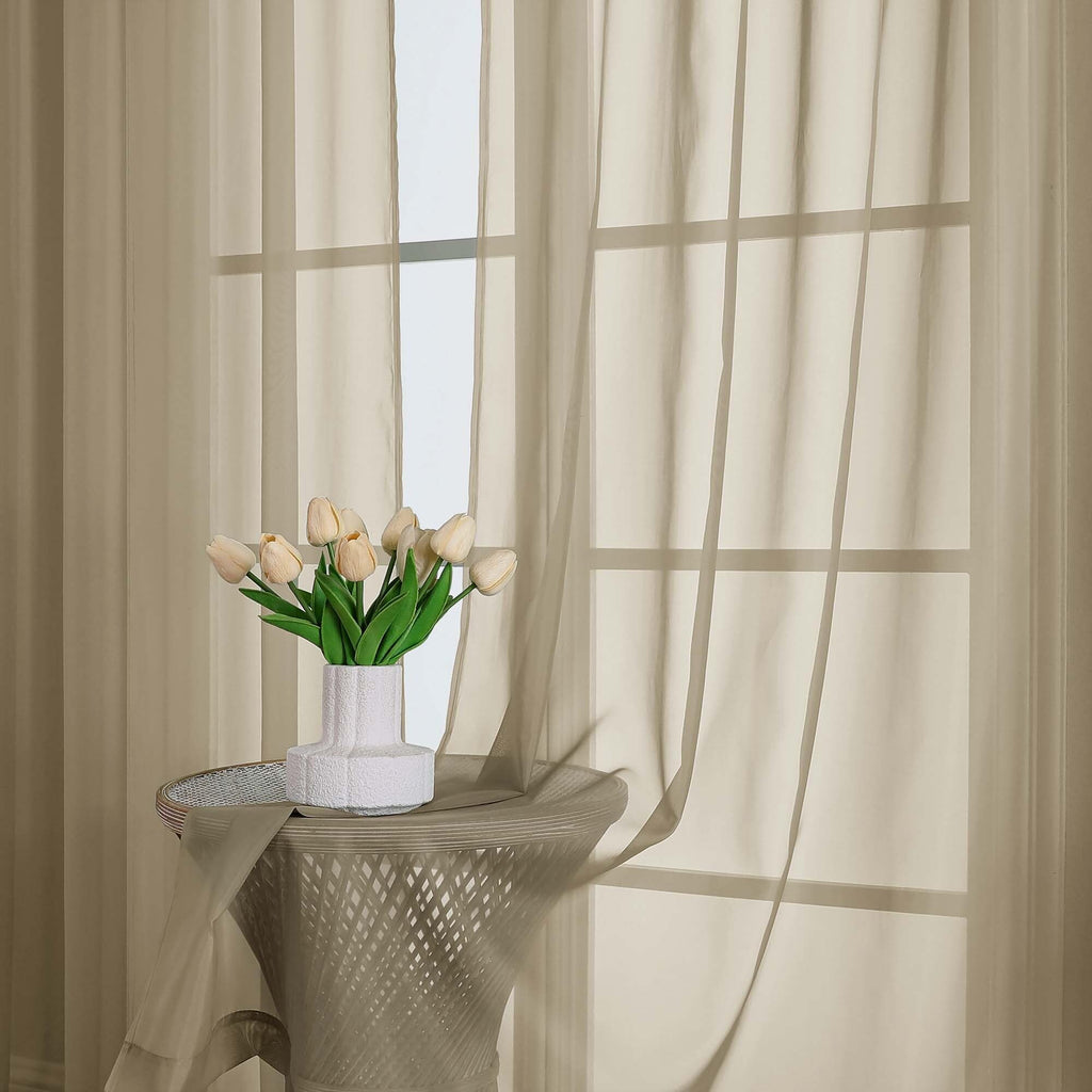 Extra Long Taupe Sheer Curtains 108 Inches Long 2 Panels (2 Count)