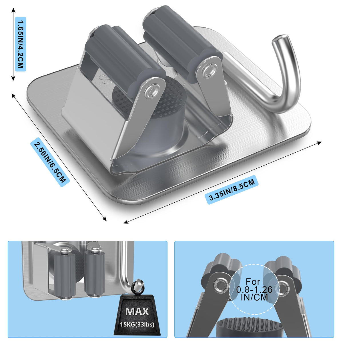 4 Pack Stainless Steel Mop and Broom Holder Wall Mount with Hook (4 Count)